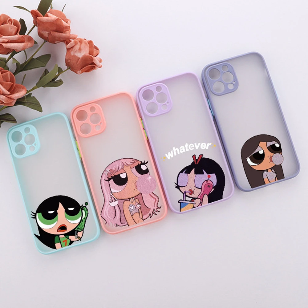 The Powerpuff Girls Cute Phone Case for iPhone 13 12 11 Pro Max Mini Xs Xr X 8 7 Plus Black Matte Translucent BanDai Hard Cover iphone 13 pro max wallet case
