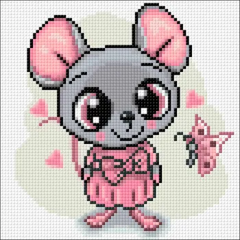 

AG 2458 a set of d/making paintings with rhinestones 'mouse in dress' 20*20 cm Granni