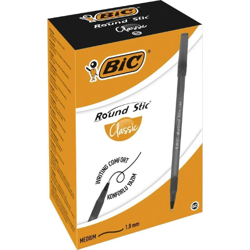 BIC Round Stic Xtra Life Ball Point Pen, Blue, 60 Pack