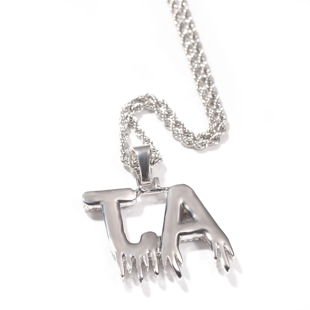 THE BLING KING Custom Name Drip Solid Bubble Letters Pendant Necklaces For Men Women Gold Color Cubic Zircon Hip Hop Jewelry