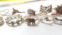 Tocona 14 unids/set Vintage Color de plata antiguo anillo para mujer rosa girasoles Cruz geométrico joyas bohemias 4 кольцо 6391