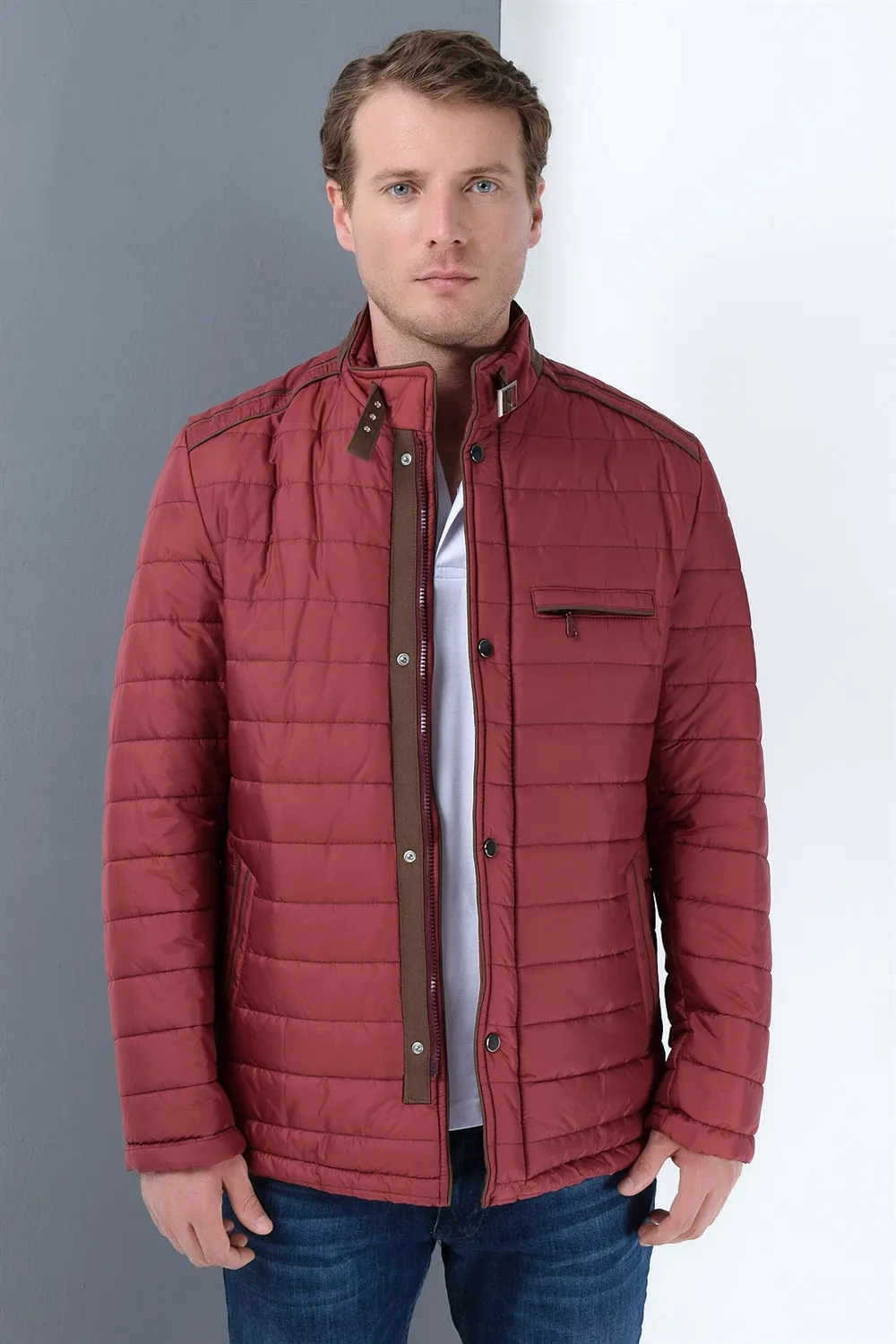 M8610 DEWBERRY приталенное пальто-бордовый