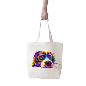 

Angemiel Bag Large Colorful Charles Spaniel Portrait Shopping Beach Tote Bag