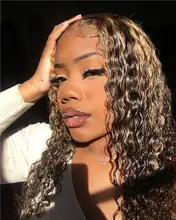 ALICE-pelucas de cabello humano rizado con malla frontal, cabello con cierre superior de cuero cabelludo de 150% de densidad, no Remy