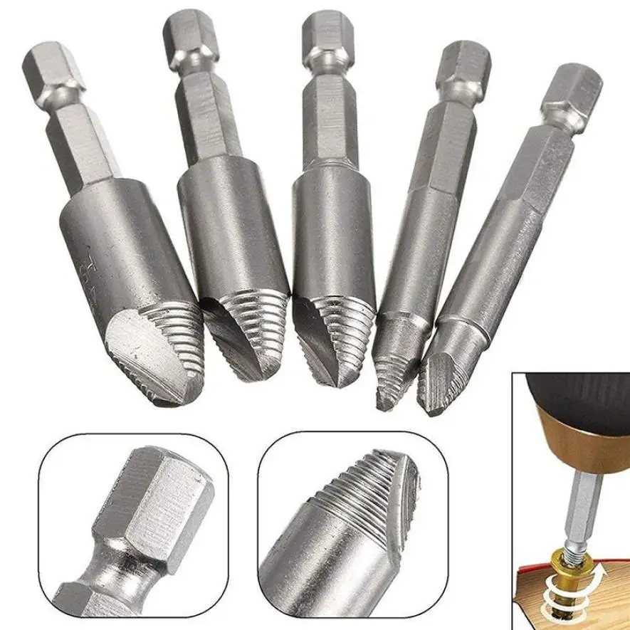 

5Pcs/Set HSS Damaged Screw Extractor Thread Drill Bit Easily Remover Tool Broken Speed Out Bolt Wire Screw Extractor