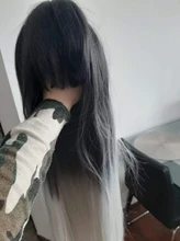 Peluca de pelo sintético para mujer, cabellera artificial de 26 pulgadas, largo, liso, negro, gris, con flequillo, Color gris, resistente al calor