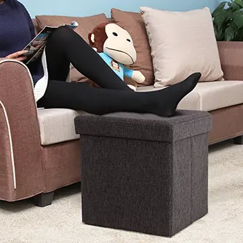 

SONGMIQUE 38X38X38 Cm Ottoman Pouf Ottoman Pouf Ottoman Stool Container pieghevo Dark Brown Linen LSF27 K