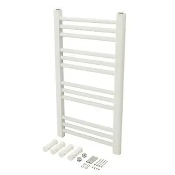 

Radiator heated towel rack for bathroom, flat, white, vertical Plumbob