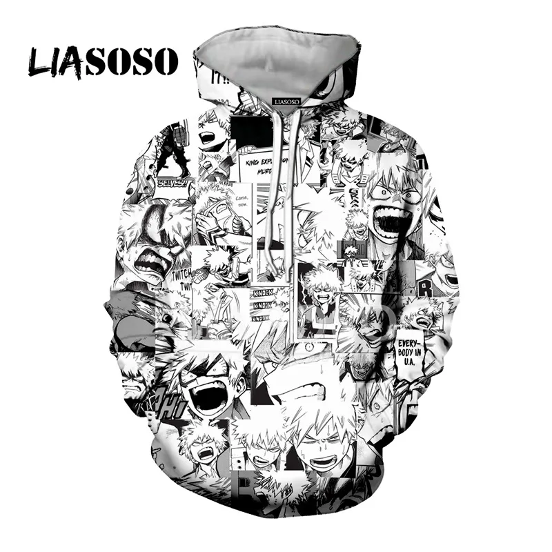 LIASOSO, новинка, аниме, комиксы, Boku, No Hero Academy, Bakugou, кацуки, 3D принт, унисекс, толстовки с капюшоном, кофты, Harajuku, топы, X2780