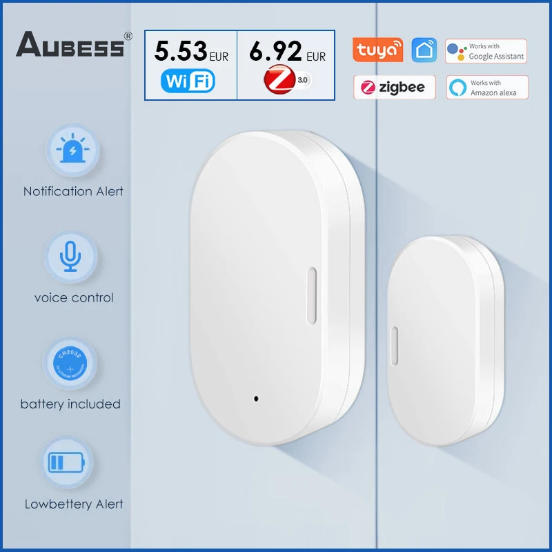 Tuya Smart Zigbee Window Door Sensor Detector Alarm Smart Life APP Remote Monitor Home Security Wifi Sensor Support Alexa Google