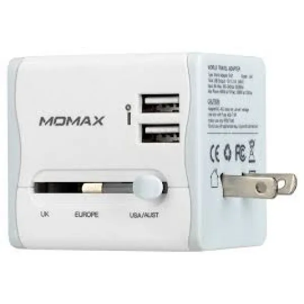 Универсальное зарядное устройство для путешествий Momax 1-World travel AC adaptor 2USB UA4(Белый