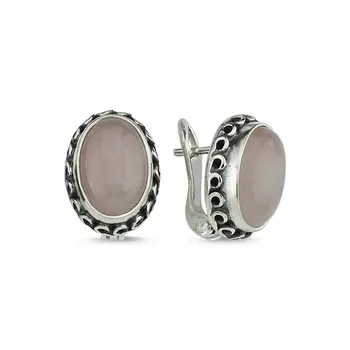 

Angemiel 925 Silver Pink Quartz Stone Handwork Earrings