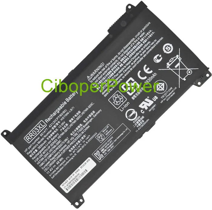 Qualité d'origine 430 440 450 455 470 G4 Batterie 851610-855 11.4V 48Wh RR03XL 851477-831, 851477-832,