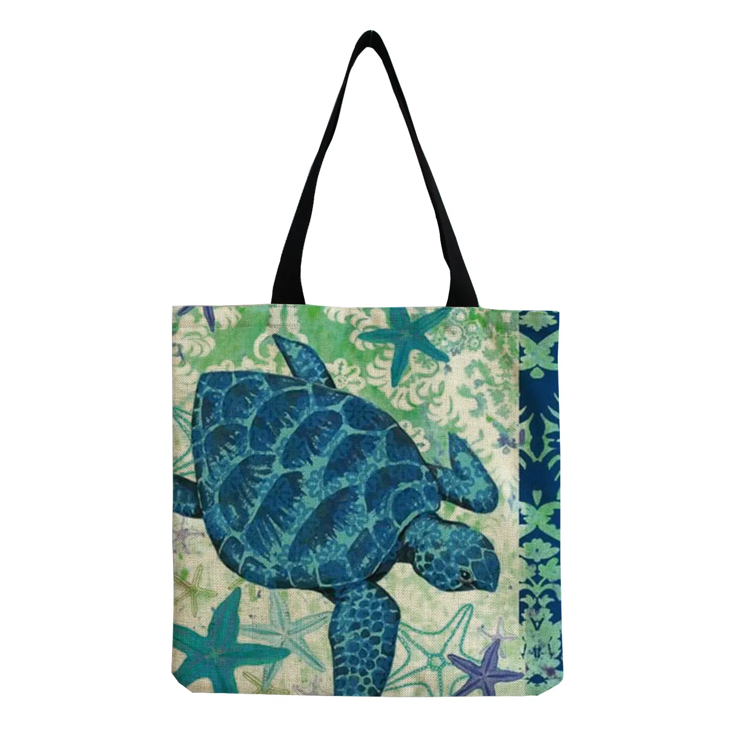 Casual Leisure Totes Bags Women Handbag Marine Animal Sea Turtle Horse Octopus Print Travel Shopping Shoulder Bag for Groceries 