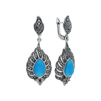 

Silver earrings with marcasites, turquoise and Topaz sunlight sample 925
