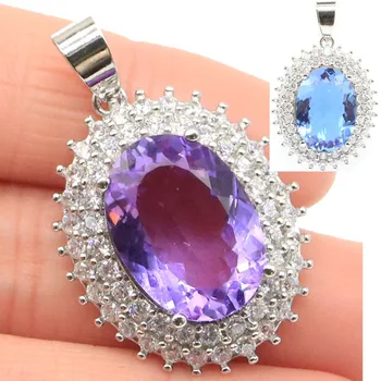 

36x23mm Special 18x13mm Created Color Changing Alexandrite & Topaz CZ Jewelry Making Silver Pendant