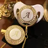 MIYOCAR Gold silver name Initials letter white elegant A beautiful bling pacifier and pacifier clip BPA free dummy bling LA-W 1