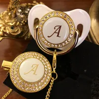 MIYOCAR Gold silver name Initials letter white elegant A beautiful bling pacifier and pacifier clip BPA free dummy bling LA-W 1