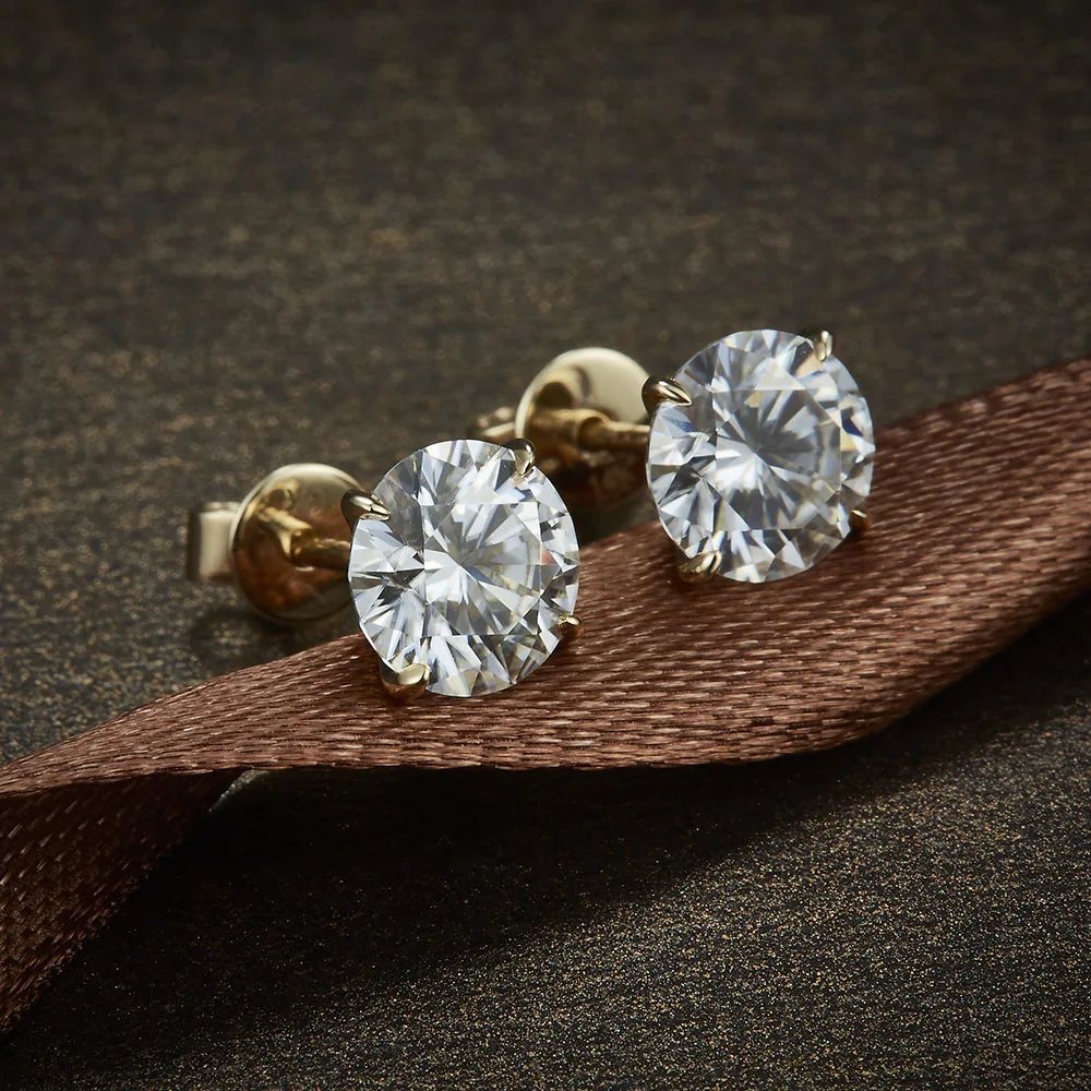 FlipGems Solid 14K 585 Белое золото 4 зубец 0,8 до 4 CT. TW D E цвет Круглый Муассанит серьги-гвоздики с бриллиантами для дам Push Back