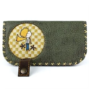 

The Little Prince Patterned Green Color Large Ethnic Wallet Handmade Suede Custom Printing