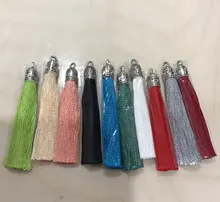 10 unids/lote 6cm pendientes borlas de seda colgante encantos artesanías tapas de plata cepillo de borlas para la fabricación de la joyería DIY Accesorios