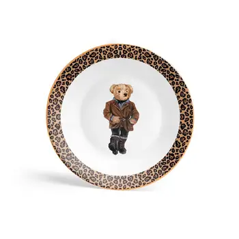

21-27 Cm Porcelain Dinner Plate With Leopard Teddy Bear Pattern