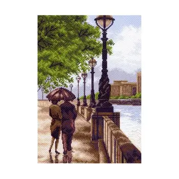 

1459 canvas with a pattern of "Posad" "Two on the promenade", 37*49 cm
