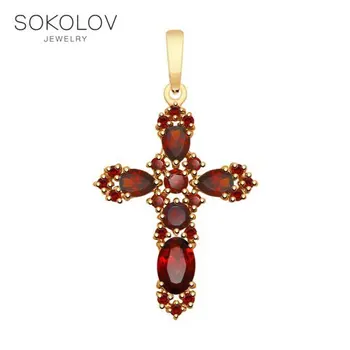 

Suspension SOKOLOV gold with garnets fashion jewelry 585 women's male, pendants for neck women