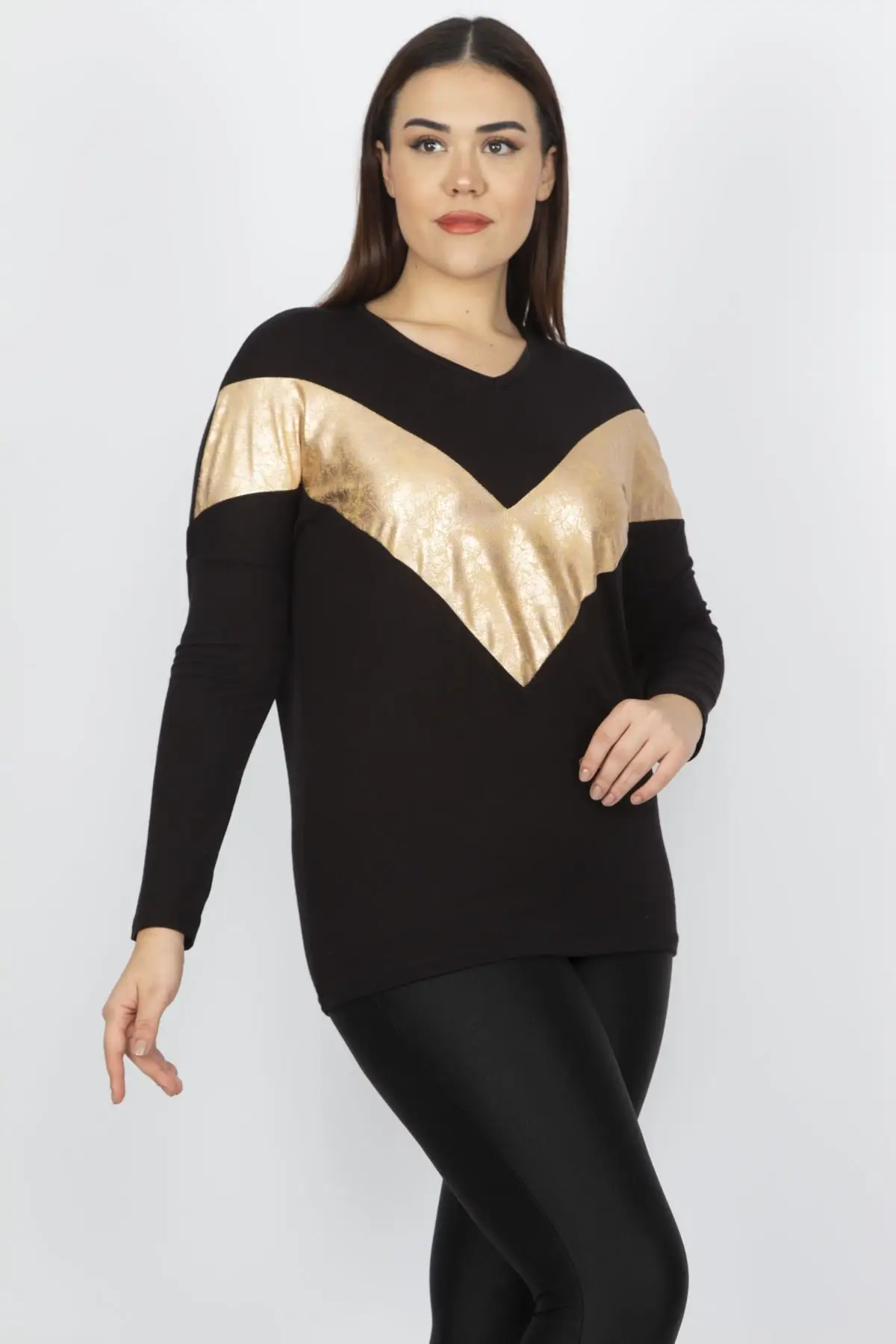 Sans Textile Женская Черная передняя Золотая блуза из вискозы 65N14046