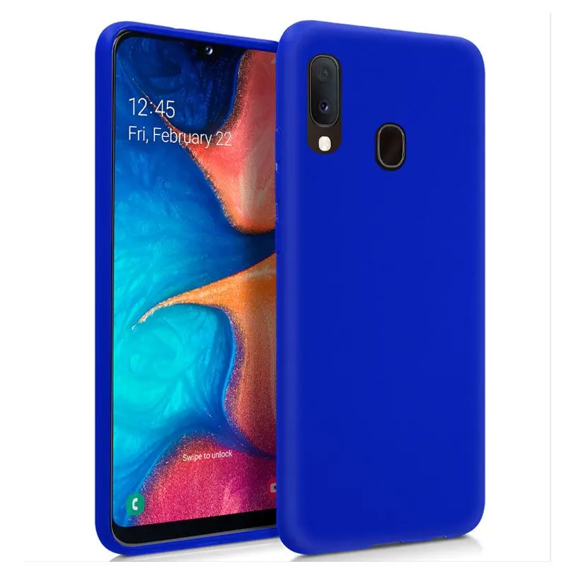 Силиконовый чехол samsung A202 Galaxy A20e (синий мягкий анти|Бамперы| |