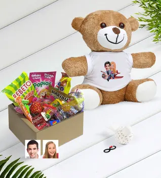 

Personalized Valentine Caricature Of Nostalgic Lezzetler Plush Teddy Bear Gift Seti-11