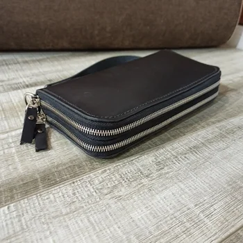 

Wallet coin purse зиппер genuine leather, handmade, office under the coins, cards, smart phone, notes