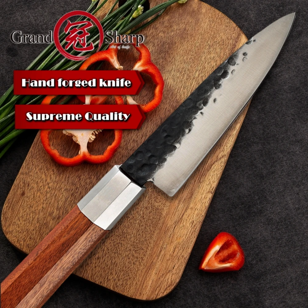 Grandsharp 5,6 дюймов ручной работы мелкий нож из высокоуглеродистой стали 4cr13 японские кухонные ножи универсальный нож шеф-повара молоток для приготовления пищи