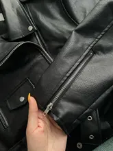 Jacket Short Winter Coat Faux-Leather Mozuleva Black Women Retro PU Turn-Down-Neck Loose