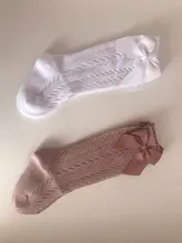 Calcetines con lazo para niñas recién nacidas, medias antideslizantes de algodón de felpa, hasta la rodilla