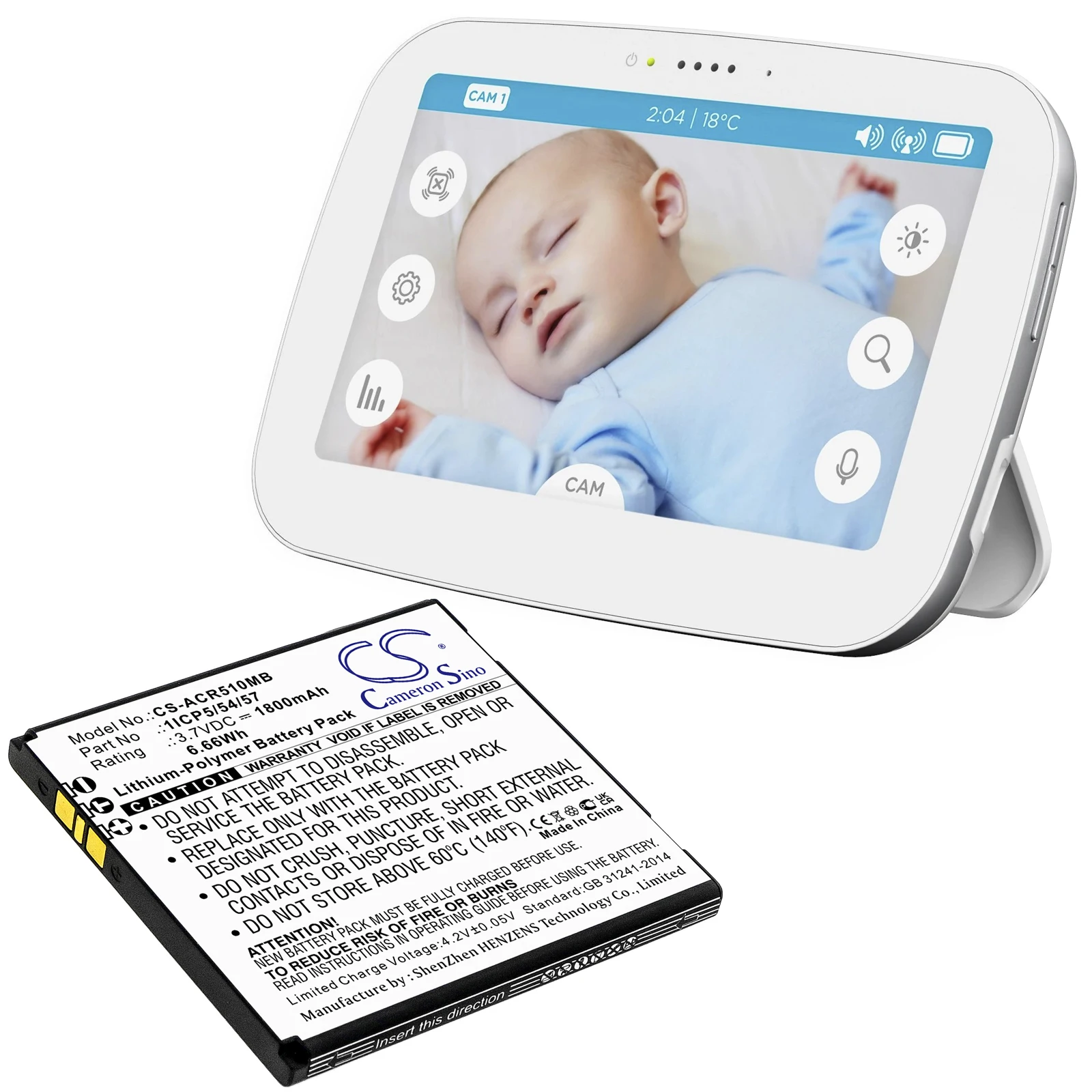 Babyphone Batteria Per Angelcare Ac517 Ac417 Ac510 Ac315 Ac310 ,1Icp5/54/57 1800Mah