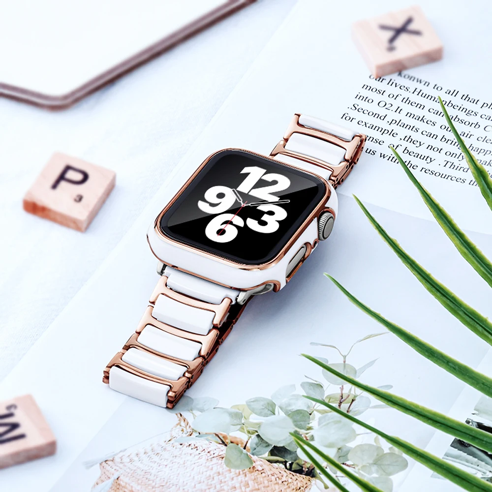 

Керамический ремешок и чехол для Apple Watch band 44 мм 45 мм 42 мм, звеньевой браслет для iWatch series 7 6 5 4 3 2 40 мм 41 мм 38 мм correa