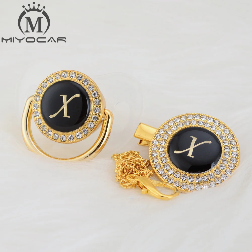 MIYOCAR имя инициалы Письмо X Элегантный Серебряный bling соска и пустышка Клип BPA бесплатно пустышка bling уникальный дизайн SGS пройти LX