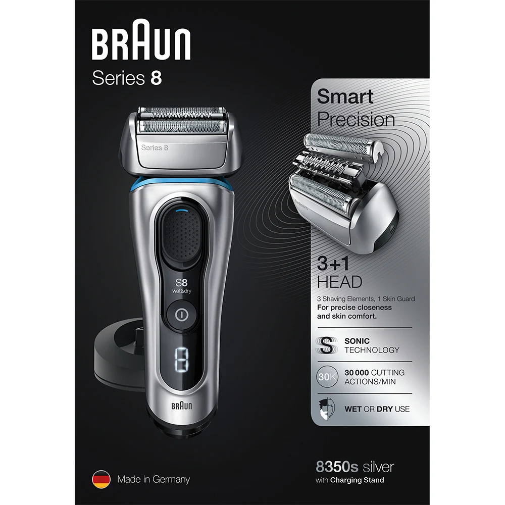 Электробритва Braun Series 8 8350s с зарядной станцией и тканевым футляром