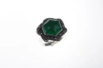 

Silver ring with agate Green and Marcasite