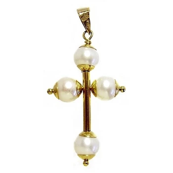 

Cross Pendant 18k gold smooth 27mm. Ends cultured pearls woman