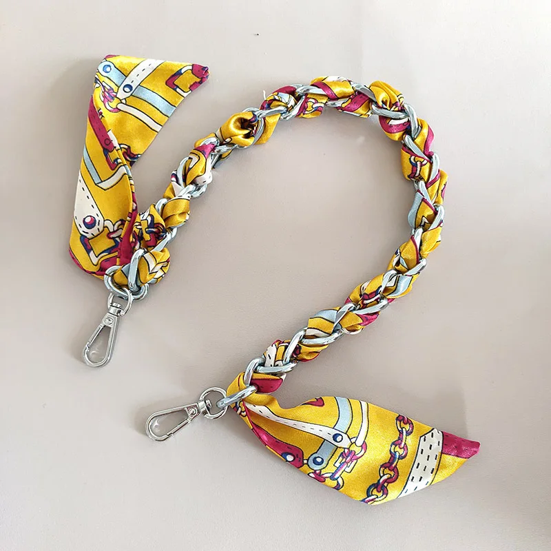 Scarf Bag-Strap Chain-Bag Handle Decoration-Tie Hand-Ribbon Metal Silk 2PCS Multifunction