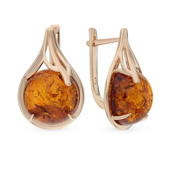 

Gold earrings with amber sunlight sample 585