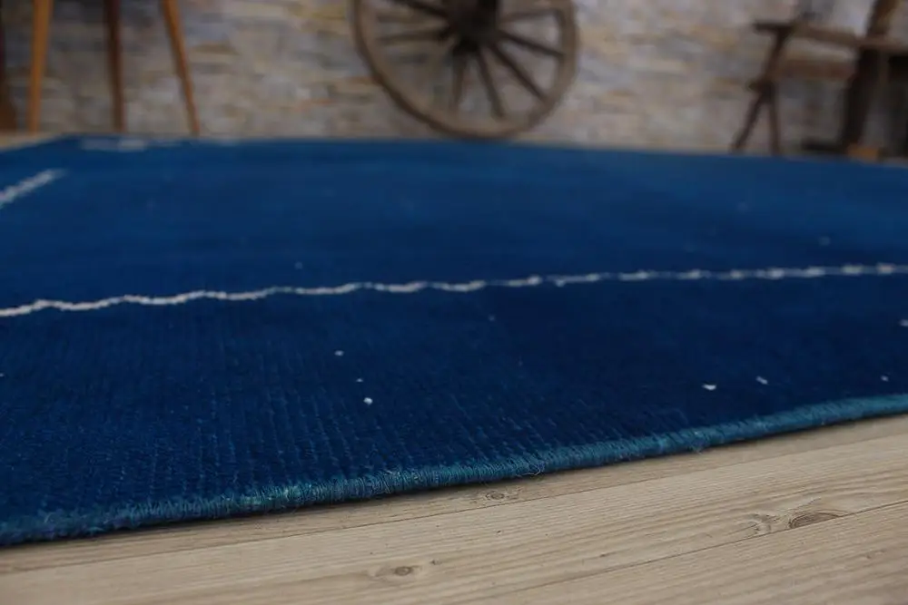 Синий ковер ручной работы, турецкий винтажный ковер с цветочным дизайном, окрашенный ковер 2387