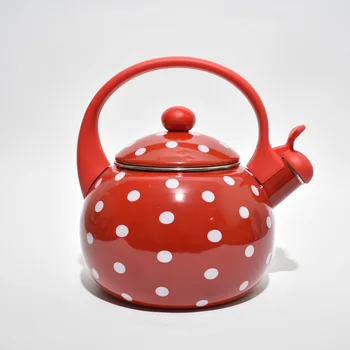 

ENAMELED TEAPOT WITH WHISTLE. VOLUME 2,2 L. MIX COLOR. WHISTLE OPENED MECHANICALLY