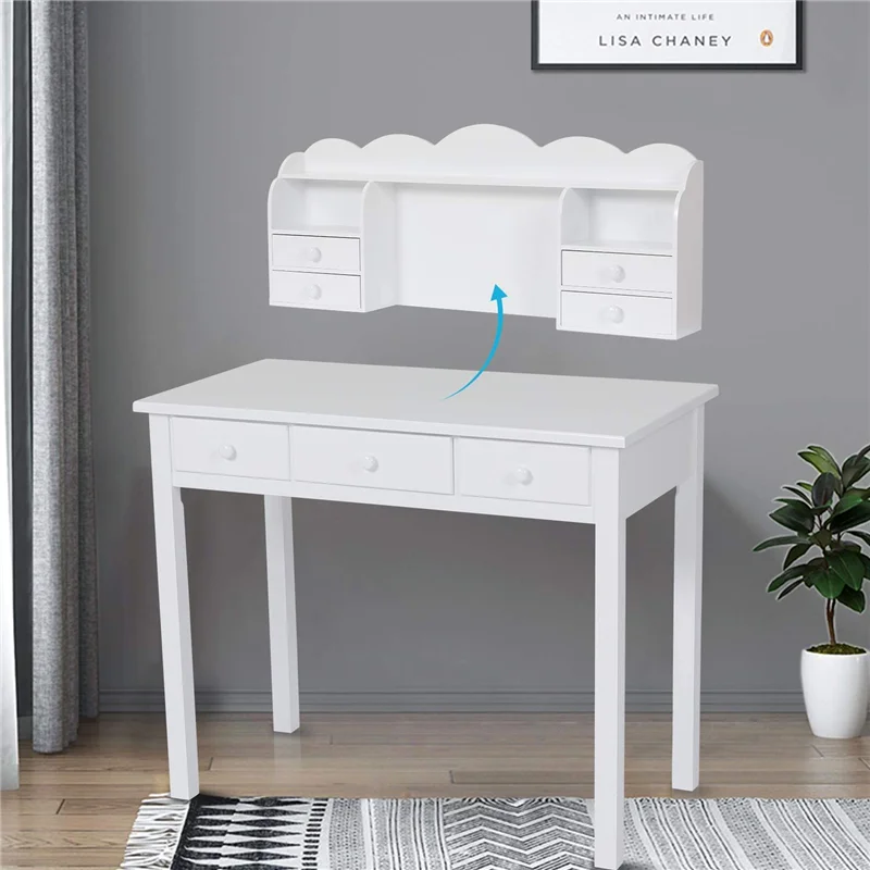 ADORNEVE Small White Writing Desk With Hutch And USB Ports, Inch Home