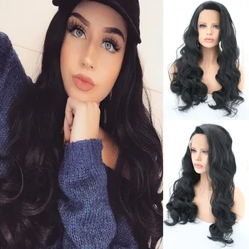 

RONGDUOYI Black Hair Long Wavy Wig Synthetic Lace Front Wigs for Women Natural Looking Lace Wig Half Hand Wigs Heat Resistant