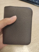 PURDORED 1 pc hombres de negocios titular de la tarjeta de cuero genuino titular de la tarjeta de crédito de las mujeres de la cremallera bolsillo tarjetero Unisex cremallera monedero de la moneda