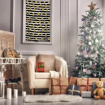 

Tapestry Golden Balloons Polka Dots on Striped Background Fun Artwork Printed Yellow Black White