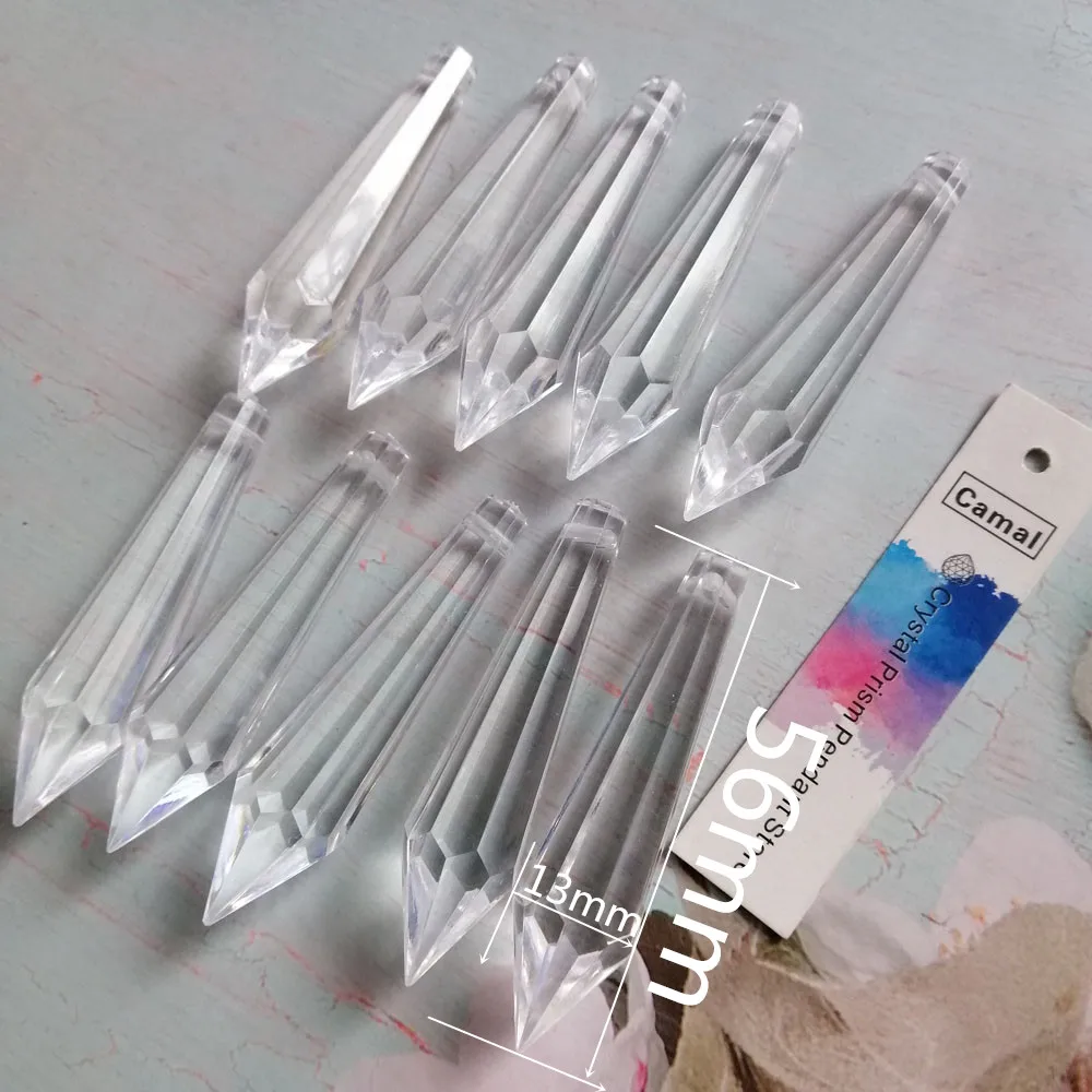 Camal 10 Stück 56 mm klare, spitze Acrylperlen-Anhänger zum Aufhängen, Kronleuchter-Teile, Heimdekoration, Vorhang, Hochzeit, Party, Basteldekoration